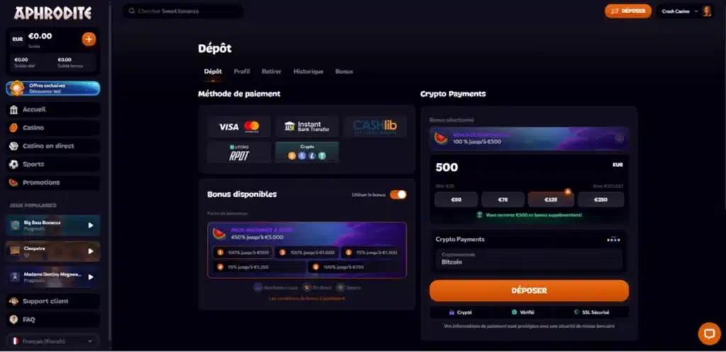 dépôt sur madcasino