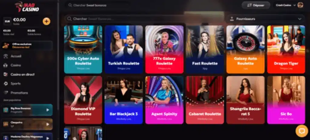 jeux en direct madcasino