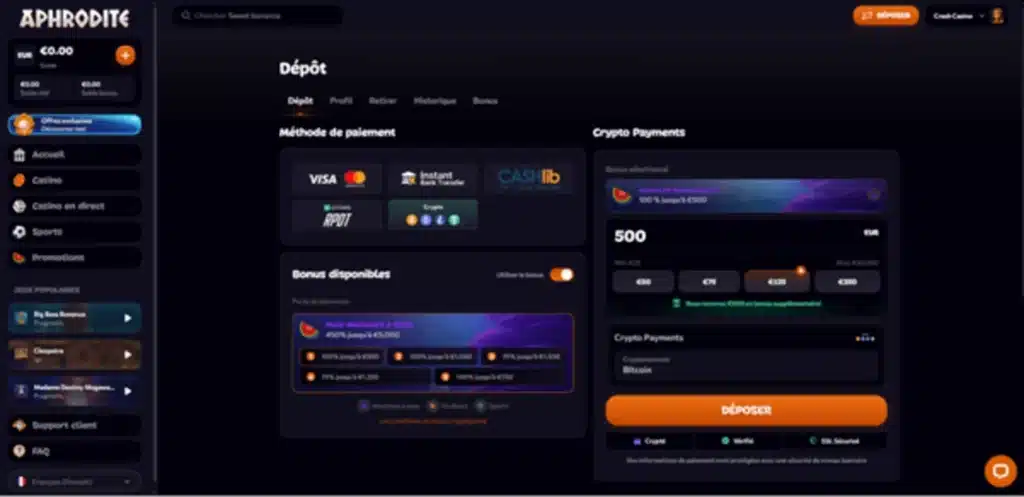 paiements aphrodite casino