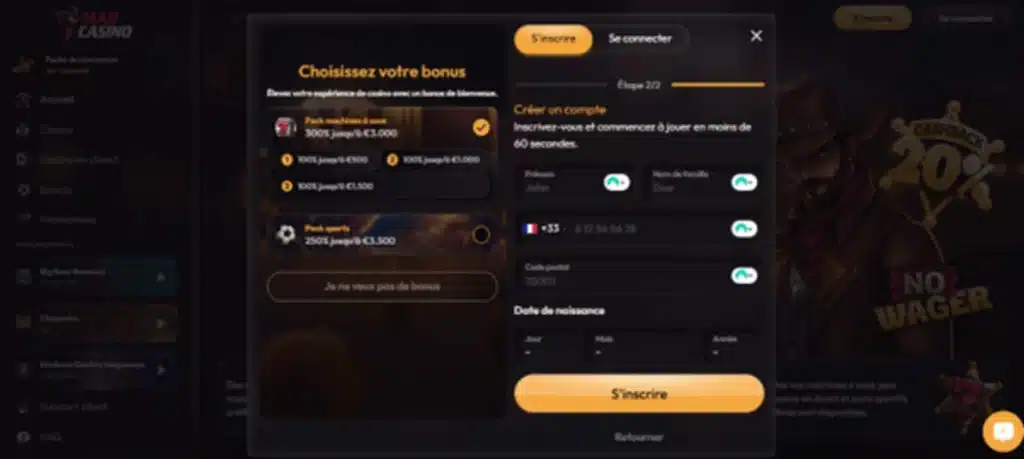 renseigner informations personnelles madcasino