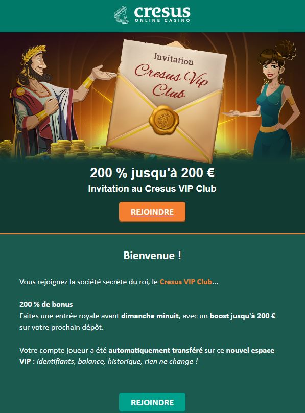 cresus casino VIP mail