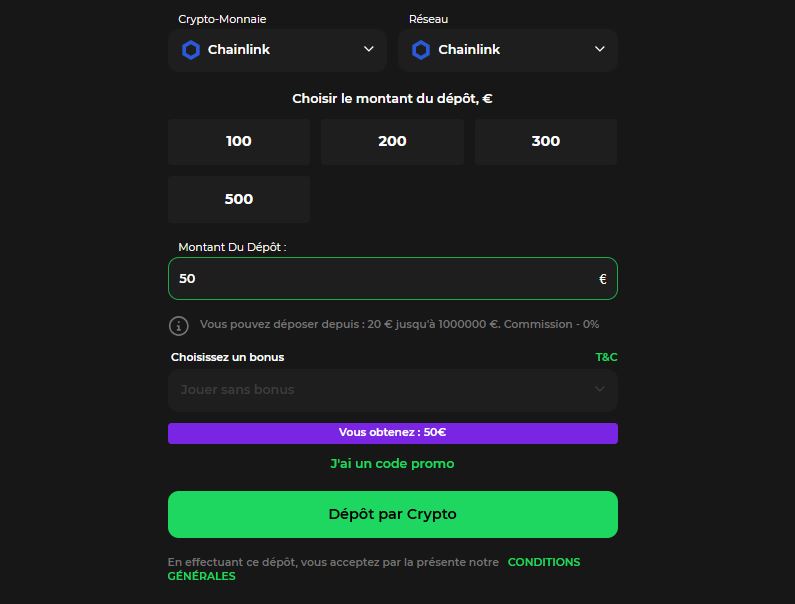 dépôt chainlink casino