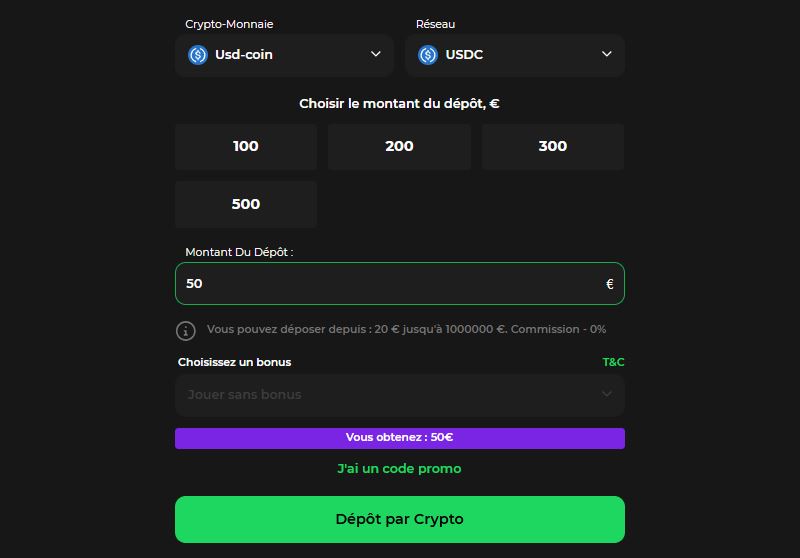 dépôt usdc casino