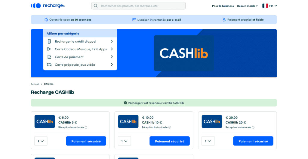 acheter cashlib recharge.fr