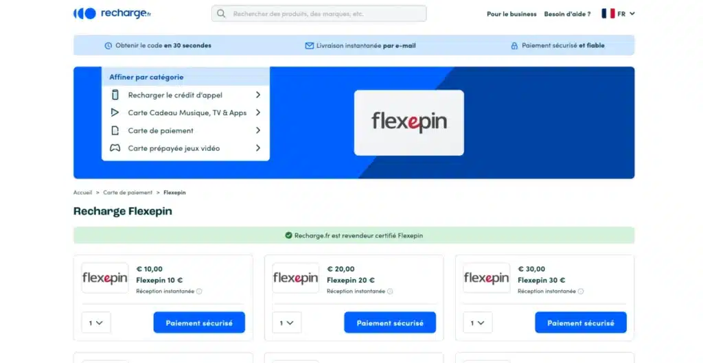 acheter flexepin sur recharge.fr