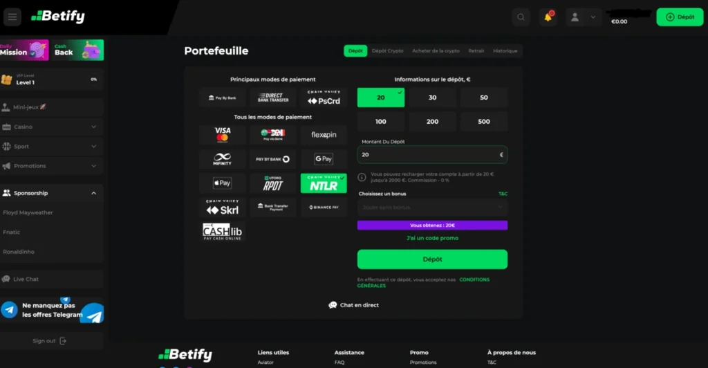dépôt neteller betify