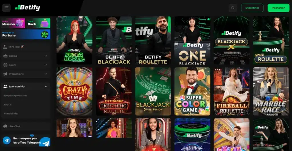 jeux live betify